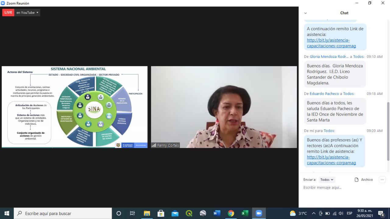 Pantallazo de capacitación via zoom con comunidad y Minambiente